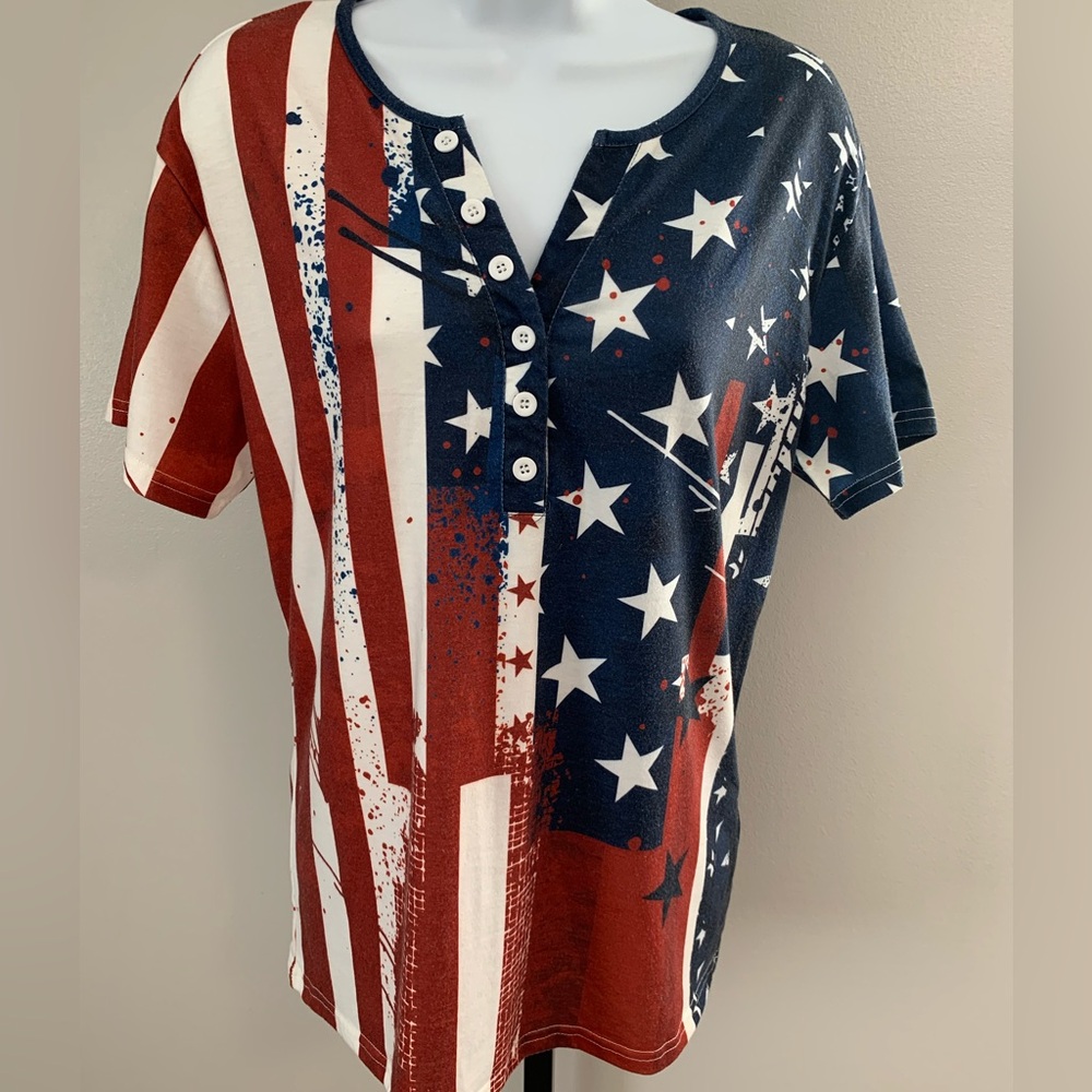 Patriotic Star and Stripe Button-Up Shirt
